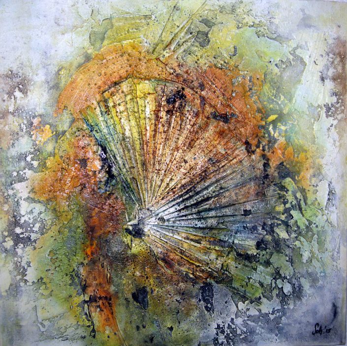 Ursula Schmidt - Abstrakte Malerei - Strukturbild - Marmormehl, Sumpfkalk, Öle, Beize 60 x 60 cm