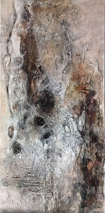 Ursula Schmidt - Abstrakte Malerei - Mischtechnik - Collage - Strukturmasse, Rost, Beize, Schellack 120 x 60 cm