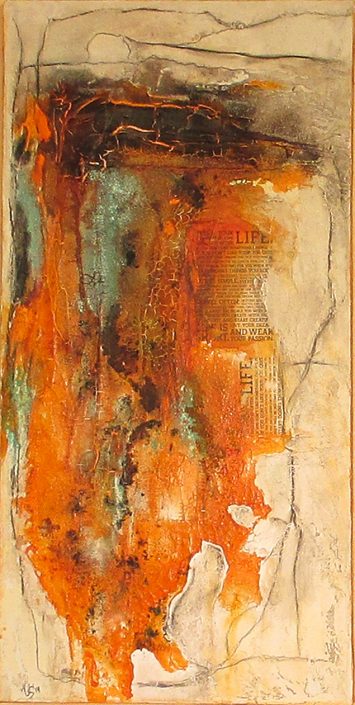 Ursula Schmidt - Abstrakte Malerei - Strukturbild - Collage - Marmormehl, Beize, Öle, Pigmente 40 x 80 cm