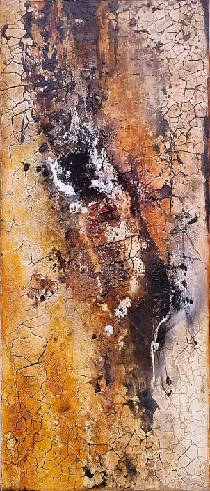 Ursula Schmidt - Abstrakte Malerei - Strukturbild - Sumpfkalk, Öle, Beize, Pigmente 40 x 80 cm