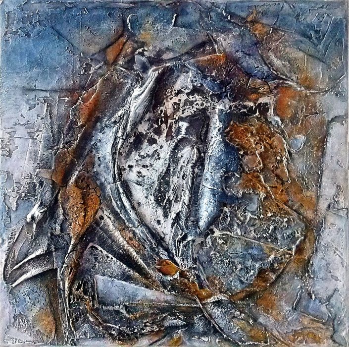 Ursula Schmidt - Abstrakte Malerei - Strukturbild - Marmormehl, Spachtelmasse, Öle, Tusche, Pigmente 80 x 80 cm