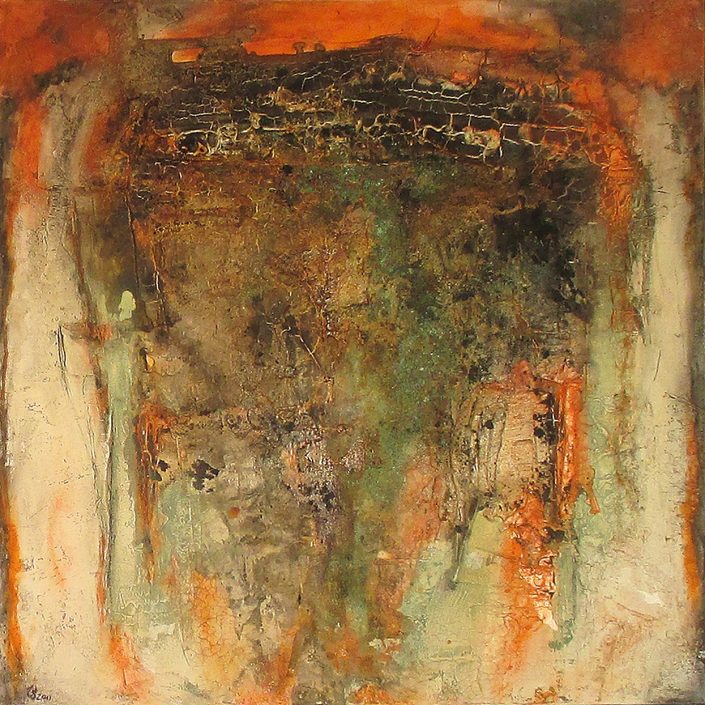 Ursula Schmidt - Abstrakte Malerei - Strukturbild - Marmormehl, Spachtelmasse, Beize, Öle, Pigmente 80 x 80 cm