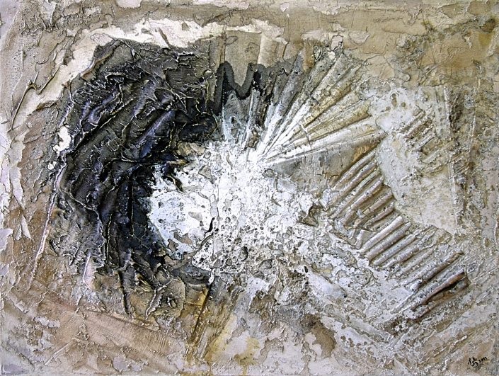 Ursula Schmidt - Abstrakte Malerei - Strukturbild - Grisaille - Marmormehl, Öle, Pigmente, Beize 80 x 60 cm